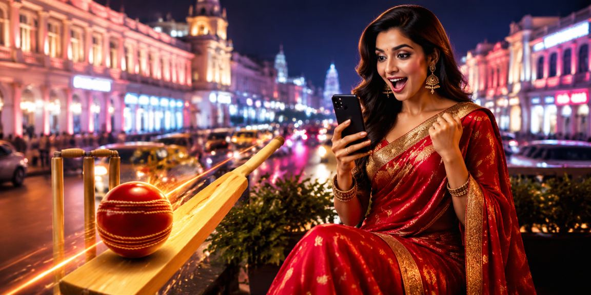 Cricket enthusiast in Delhi dressed in saree placing live bet