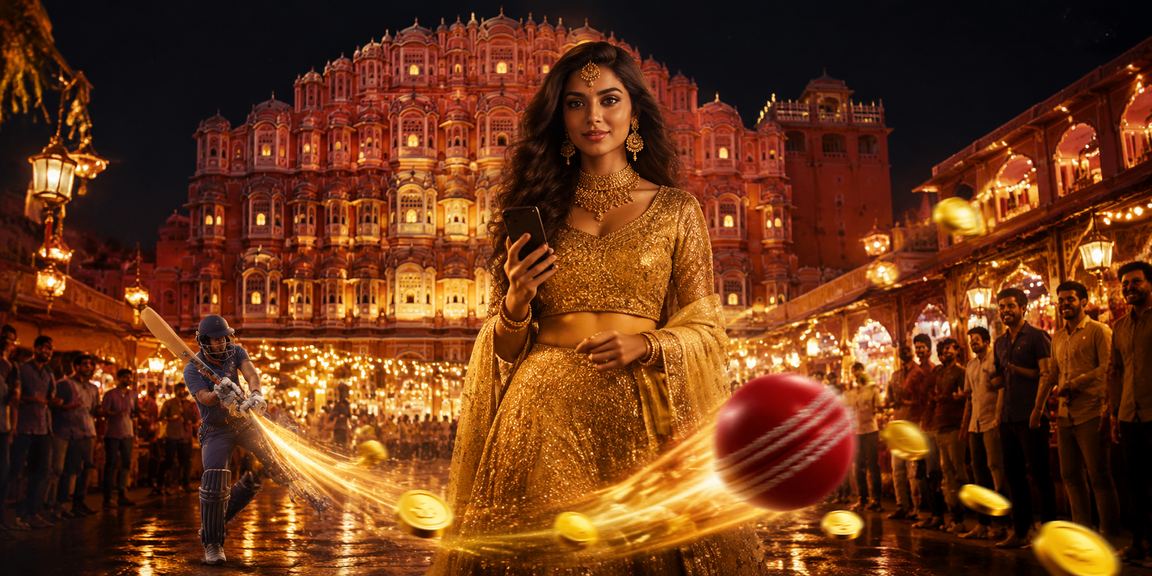 Elegant Indian woman enjoying cricket betting on mobile